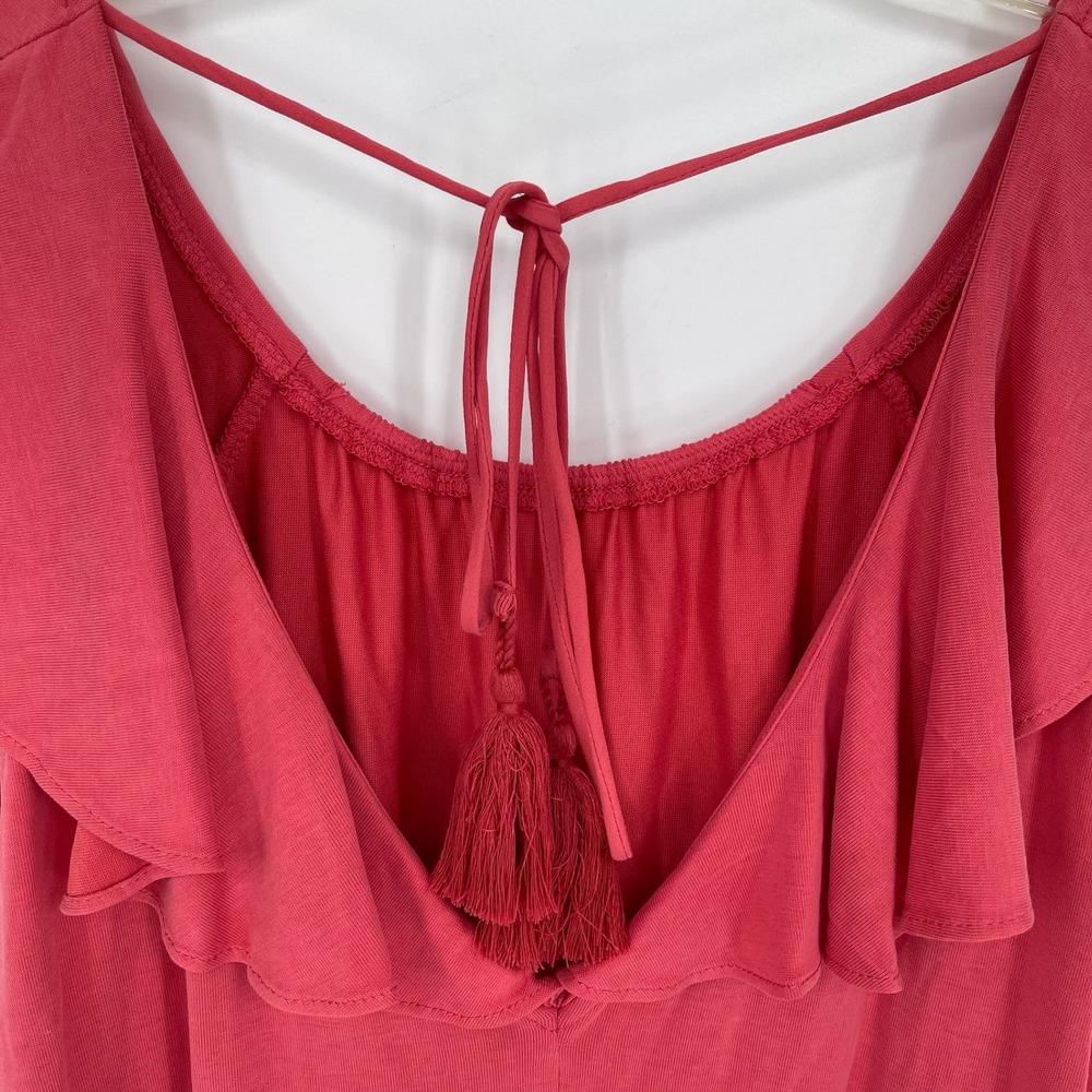 LOFT Women's Pink Ruffle Back Tassel Tie Knit Top Size Large - Picture 4 of 7